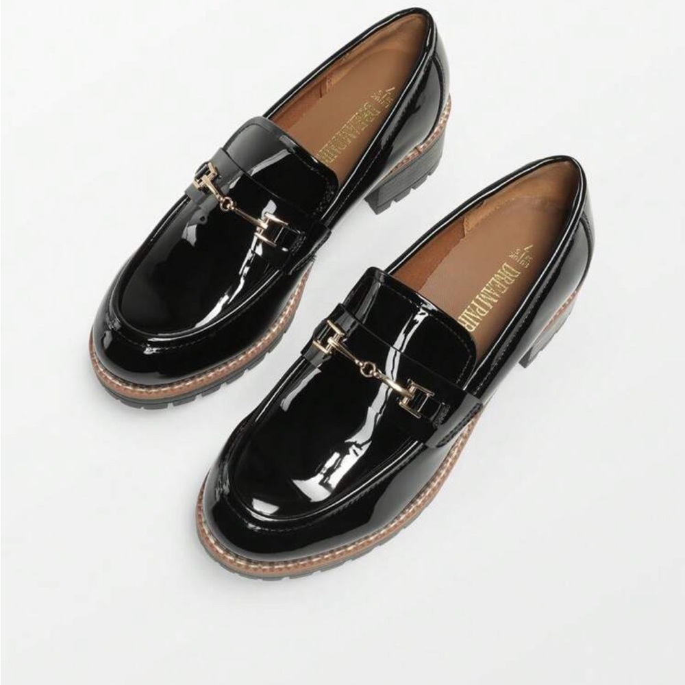 DREAM PAIRS PATENT LOAFER CHUNKY HEEL